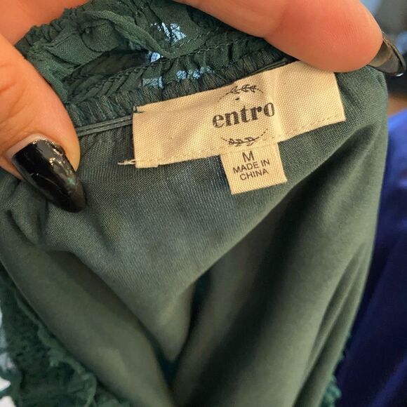 Entro Green Off Shoulder Blouse Swiss Dot Cropped Sleeves - Picture 9 of 11